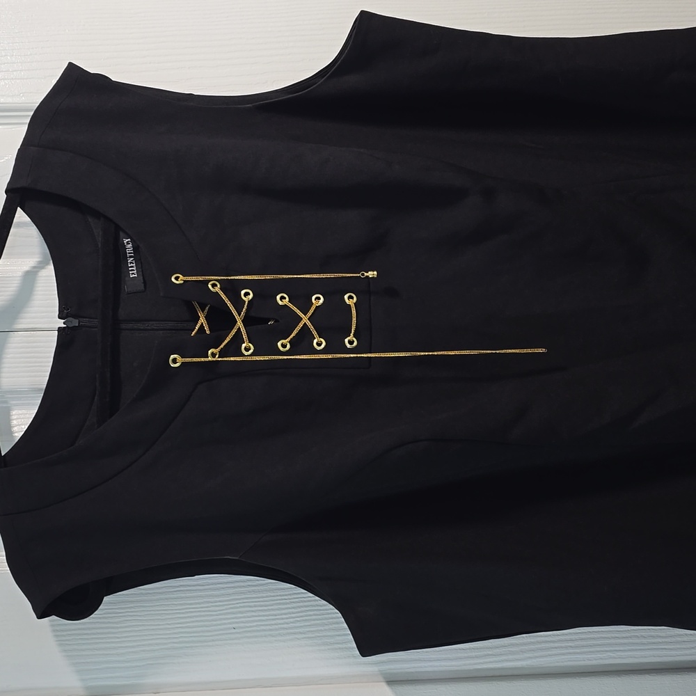 Ellen Tracy Black Dress with Gold Accents - Picture 3 of 16